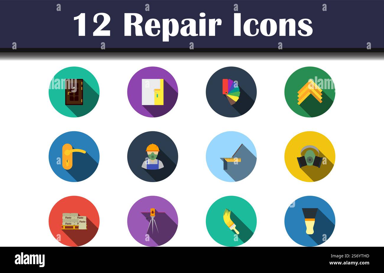 Repair Icon Set. Flat Design With Long Shadow. Vector illustration. Stock Vector