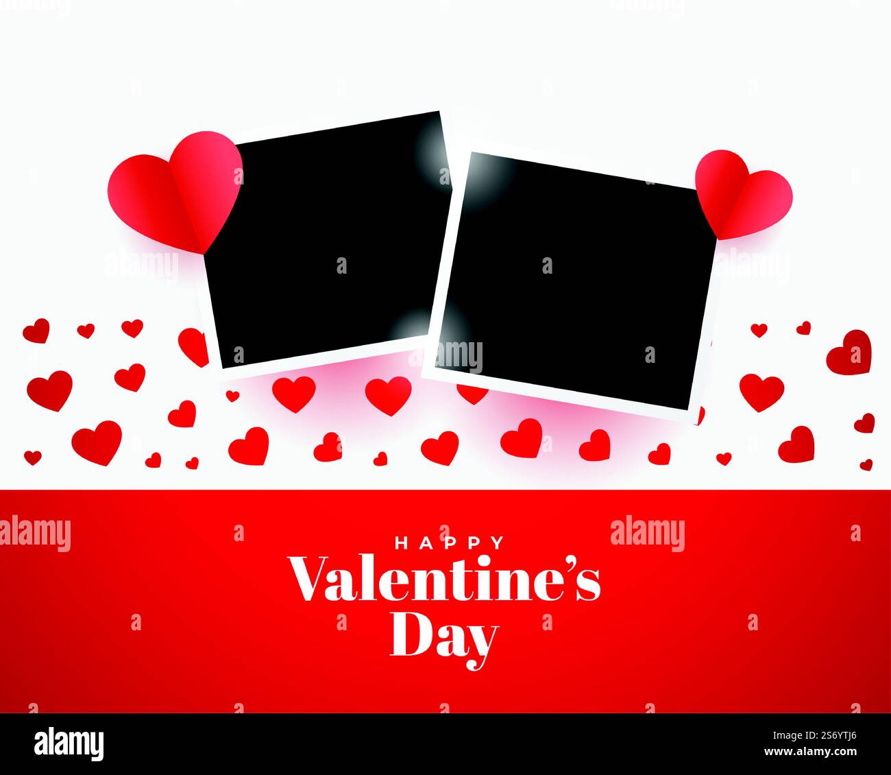 valentines day background with two photo frames and hearts Stock Vector ...