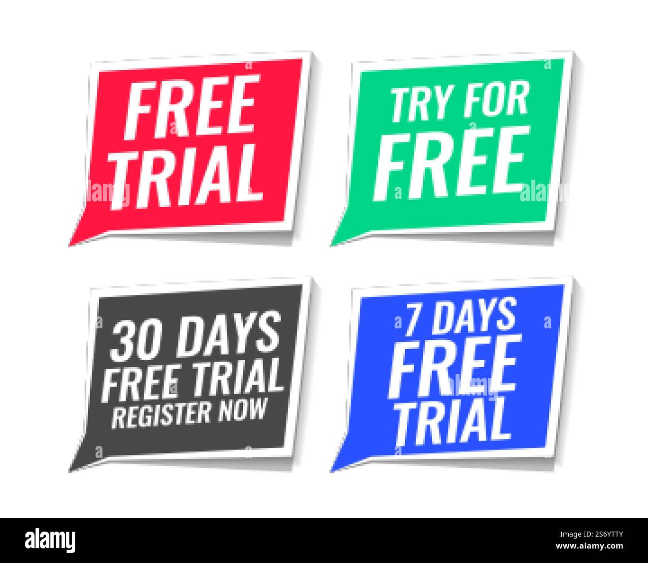 free trial stickers pack of four Stock Vector