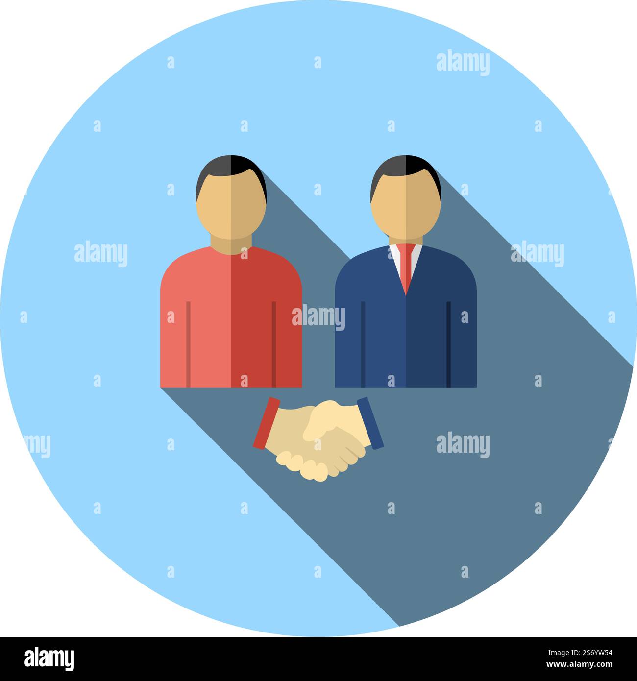Two Man Making Deal Icon. Flat Circle Stencil Design With Long Shadow. Vector Illustration. Stock Vector