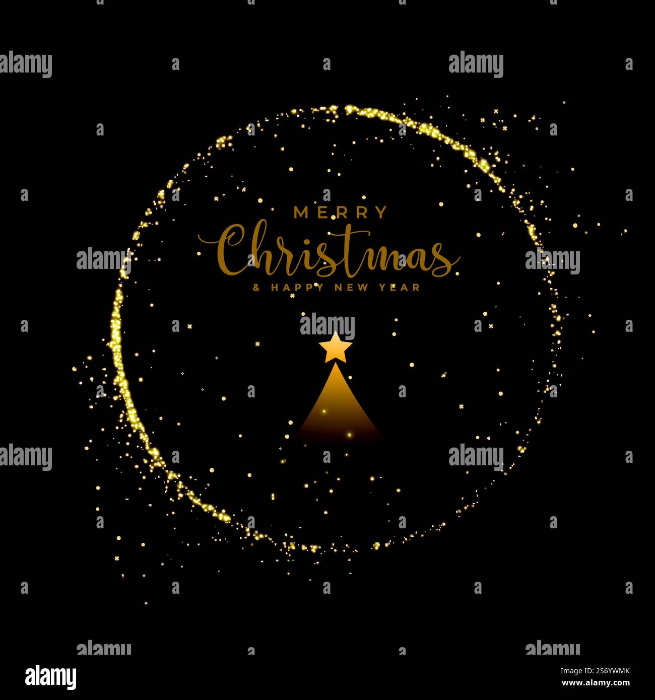 shiny merry christmas tree golden particles background Stock Vector ...