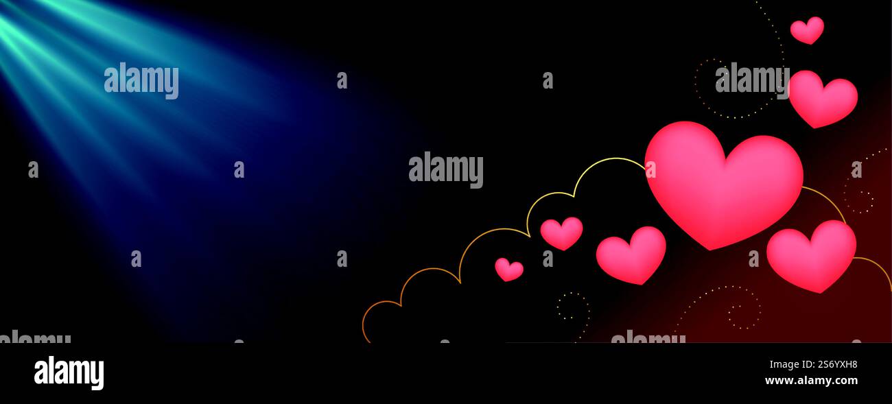 floating hearts with light rays valentines day banner Stock Vector ...
