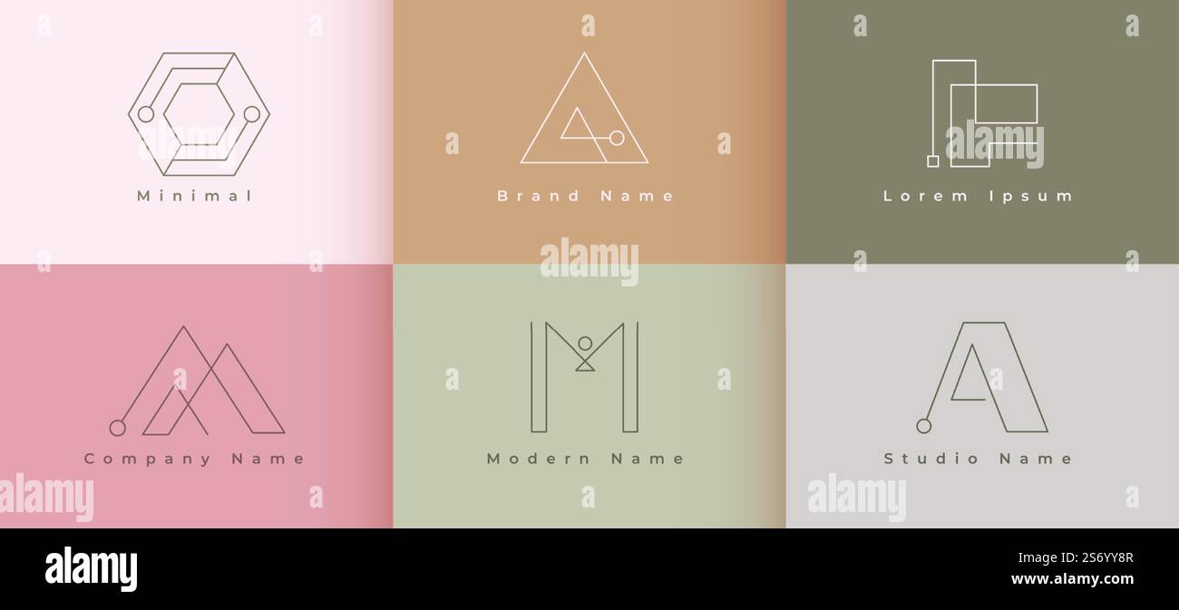 minimal simple logo designs in line style set of six Stock Vector Image ...