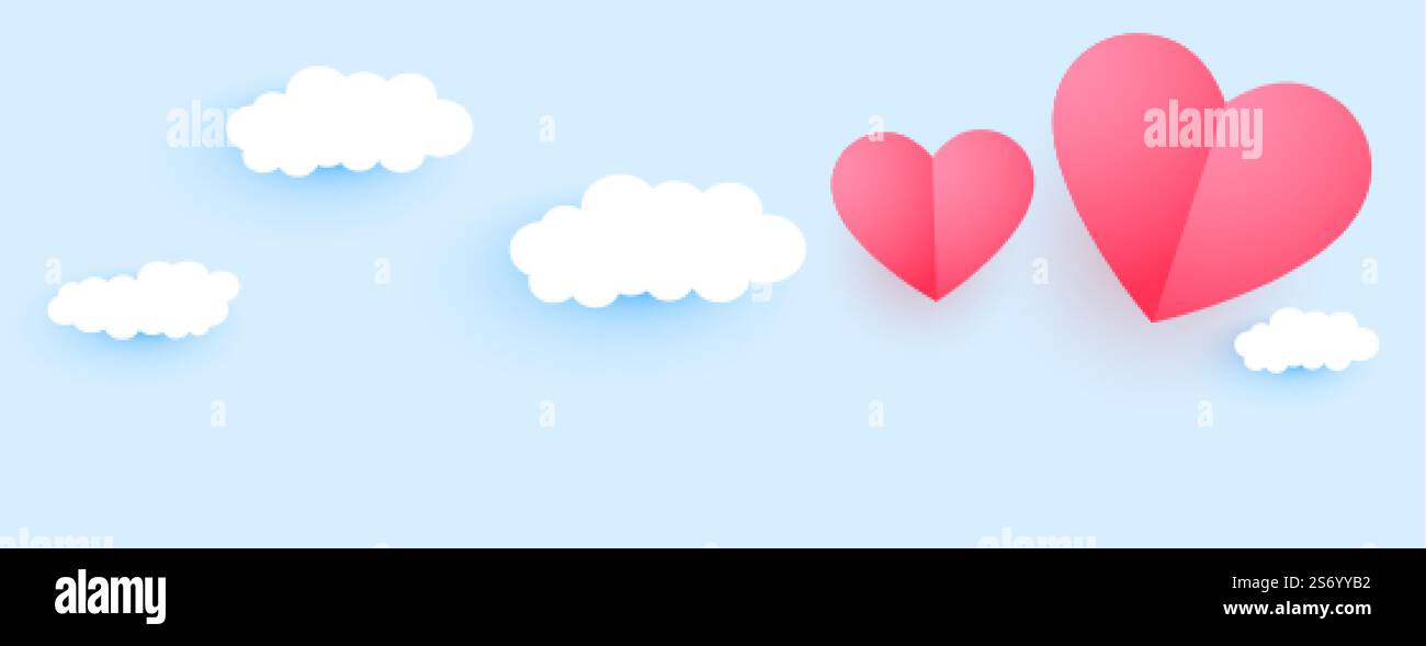 paper style valentines day hearts and clouds banner design Stock Vector ...