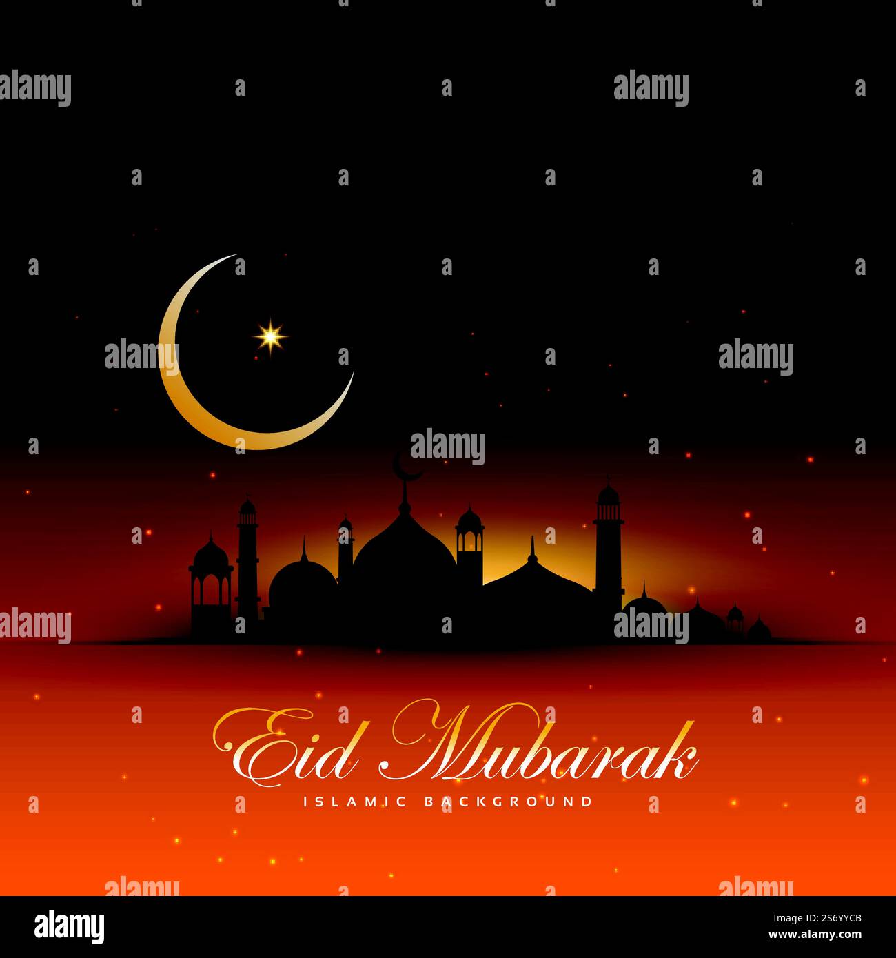 awesome eid mubarak background with mosque and moon Stock Vector Image ...