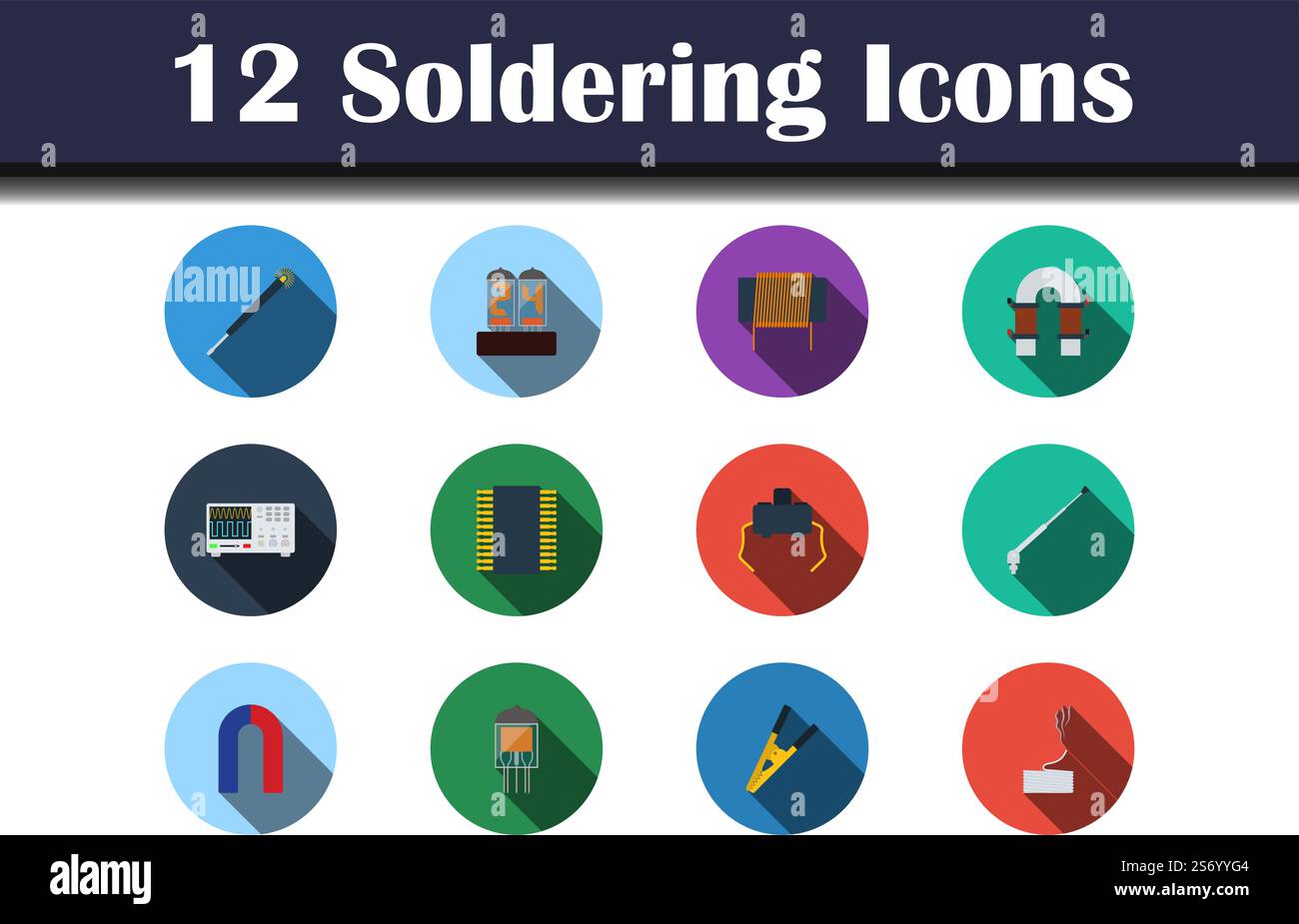 Soldering Icon Set. Flat Design With Long Shadow. Vector illustration. Stock Vector