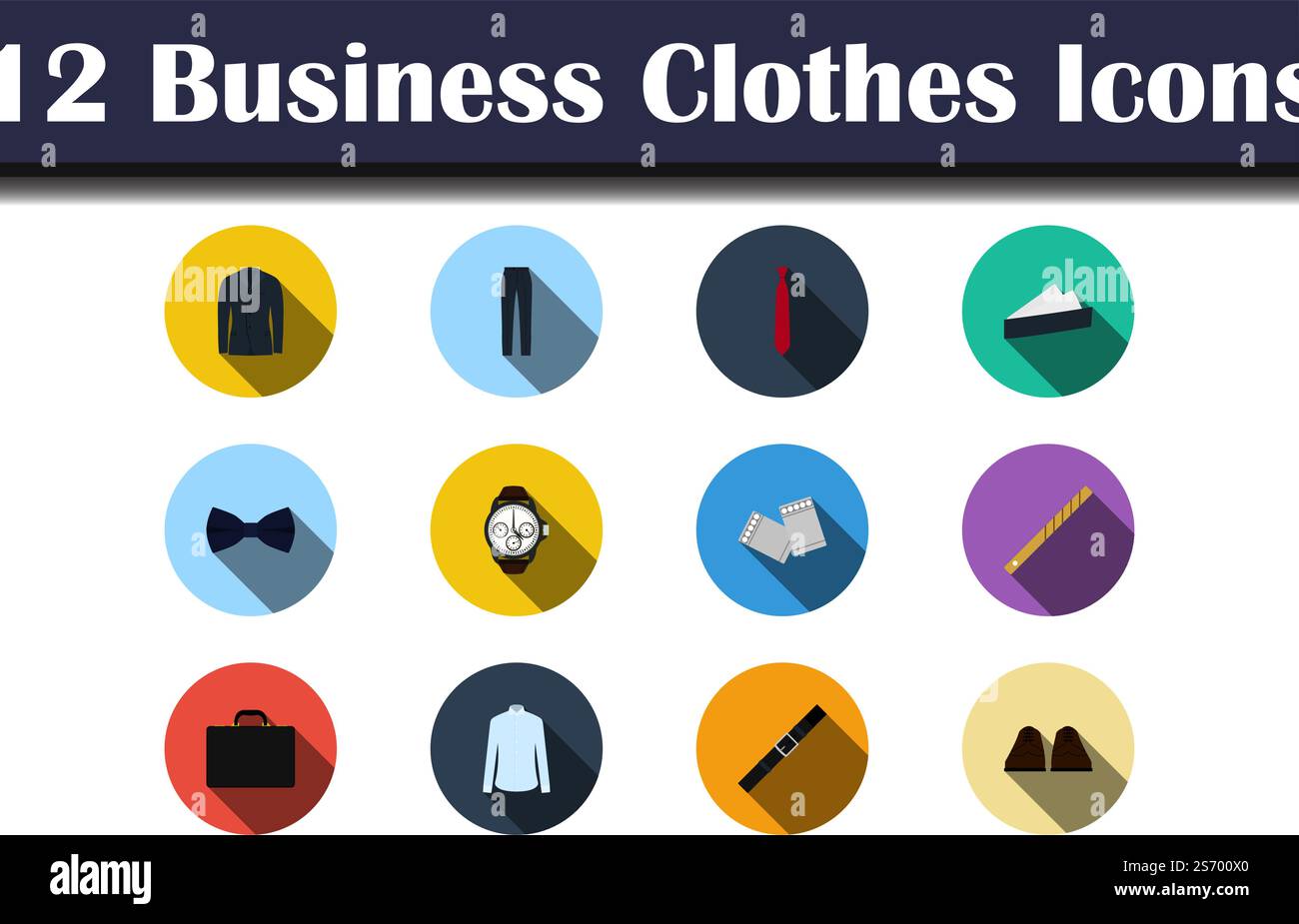 Business Clothes Icon Set. Flat Design With Long Shadow. Vector illustration. Stock Vector