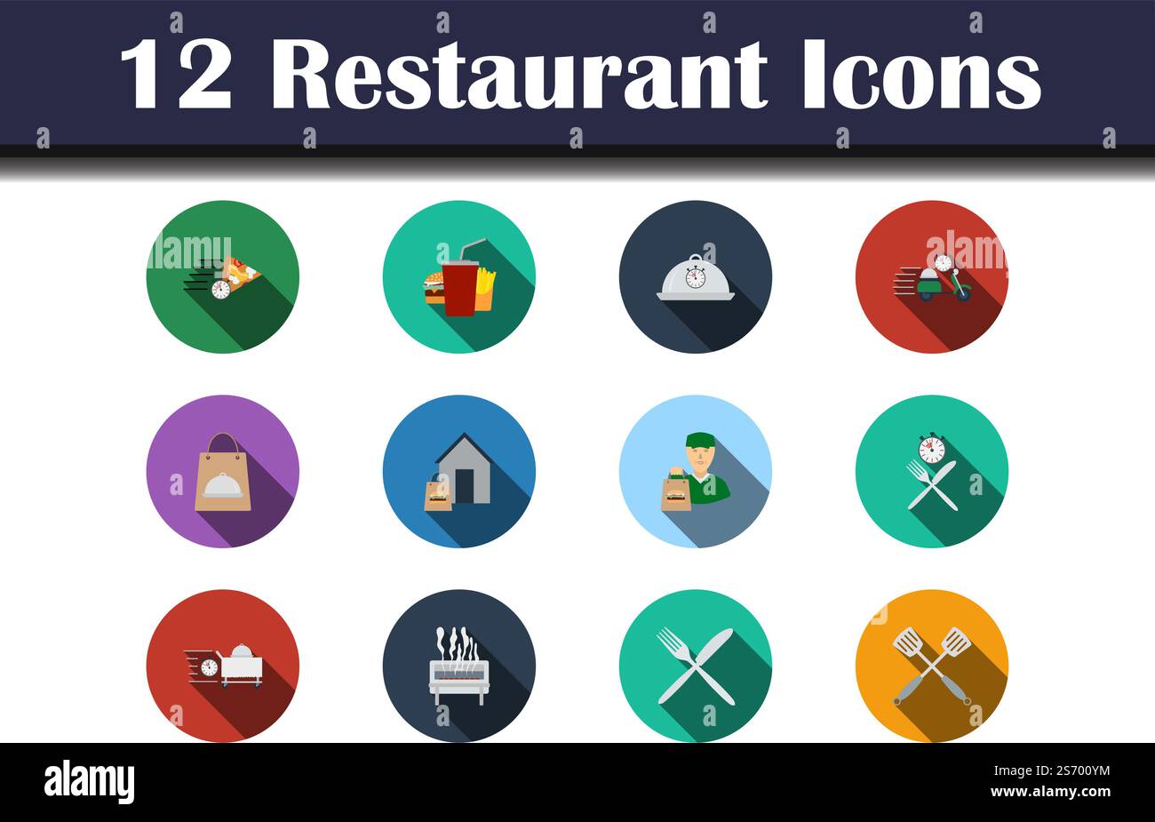 Restaurant Icon Set. Flat Design With Long Shadow. Vector illustration. Stock Vector
