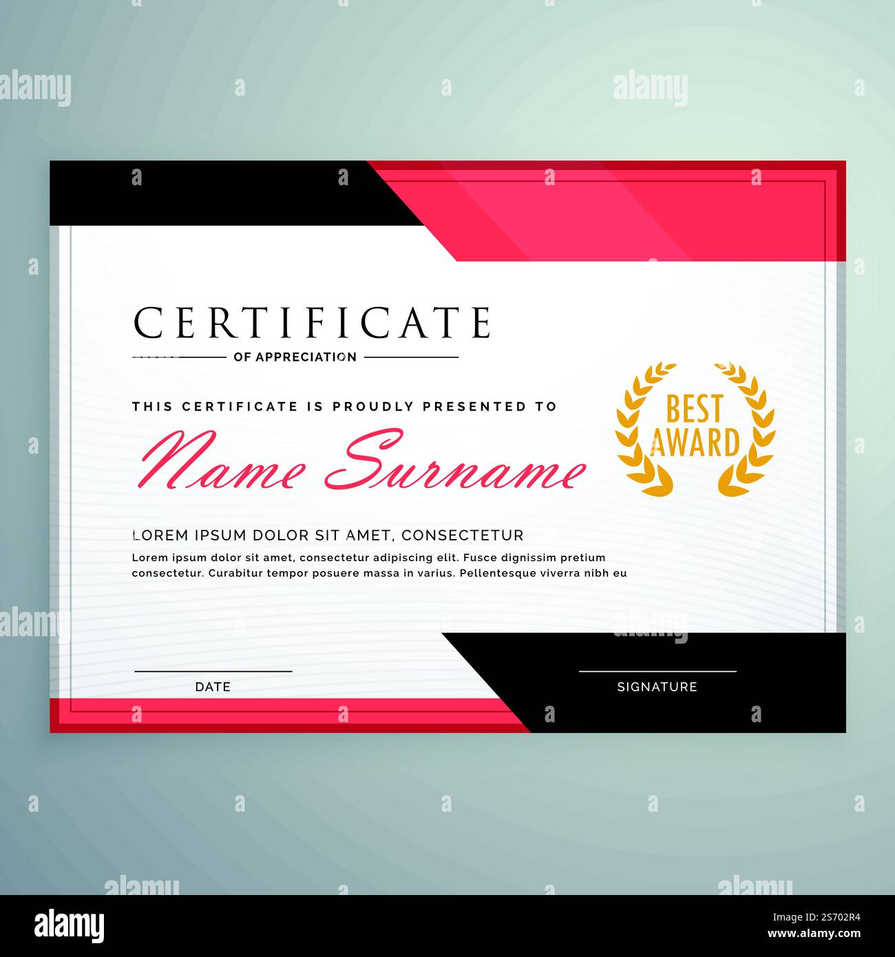 modern certificate design with geometric red and black shapes Stock ...