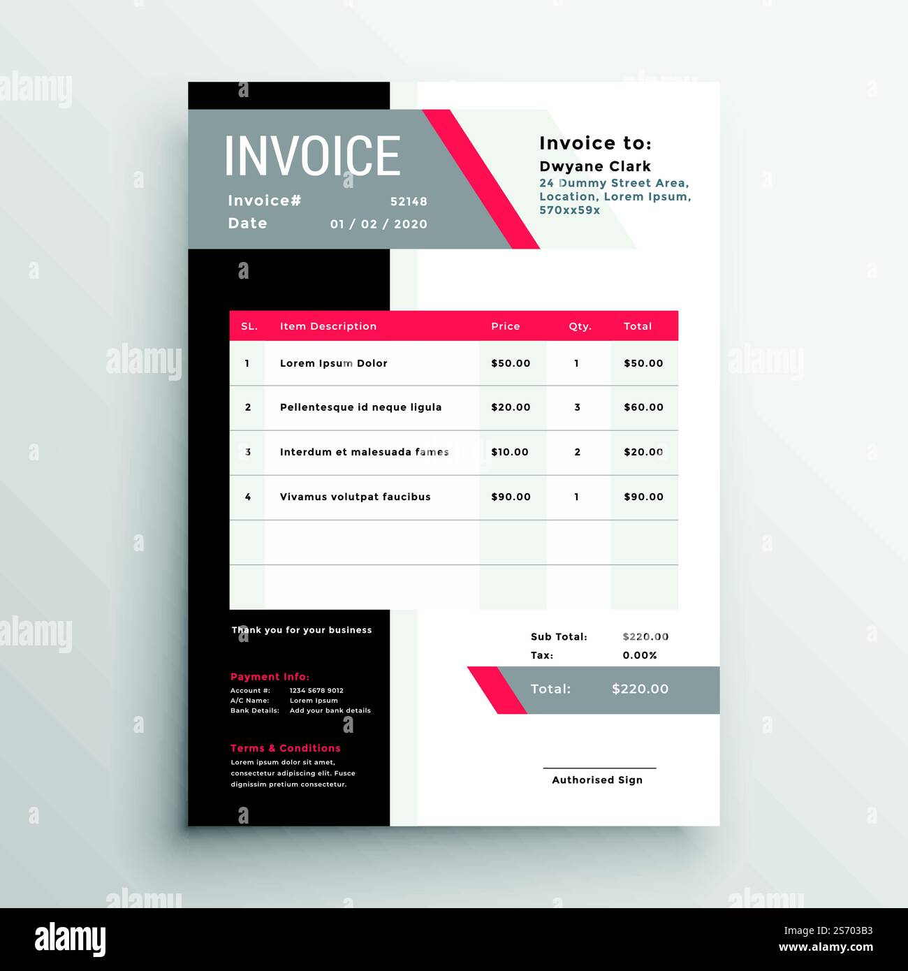 professional invoice template in red theme Stock Vector Image & Art - Alamy