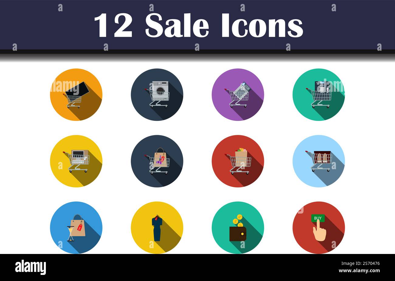 Sale Icon Set. Flat Design With Long Shadow. Vector illustration. Stock Vector