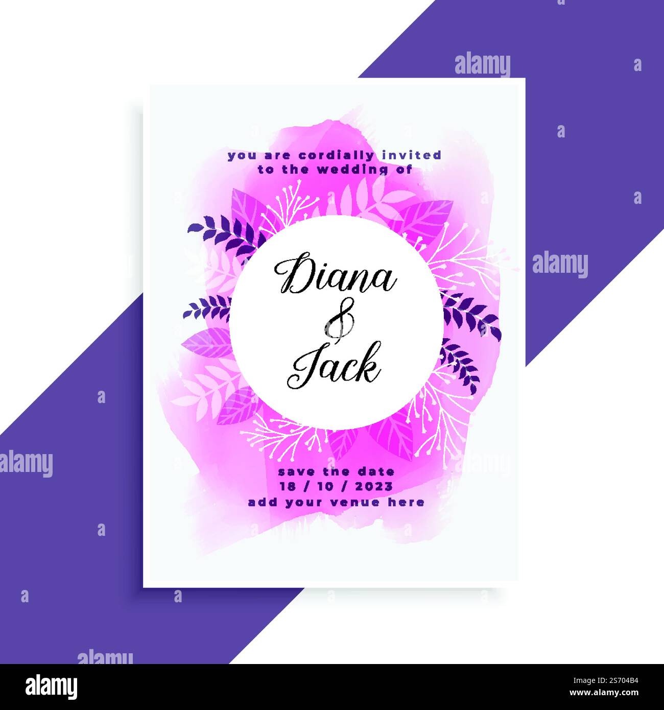 elegant pink watercolor and leaves wedding card design Stock Vector ...
