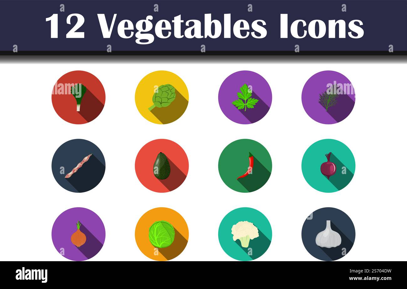 Vegetables Icon Set. Flat Design With Long Shadow. Vector illustration ...