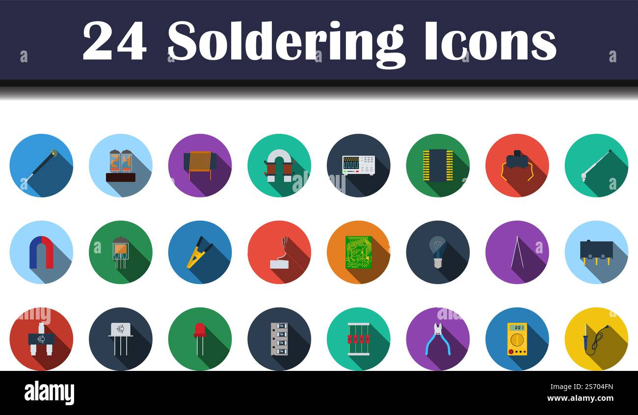 Soldering Icon Set. Flat Design With Long Shadow. Vector illustration. Stock Vector
