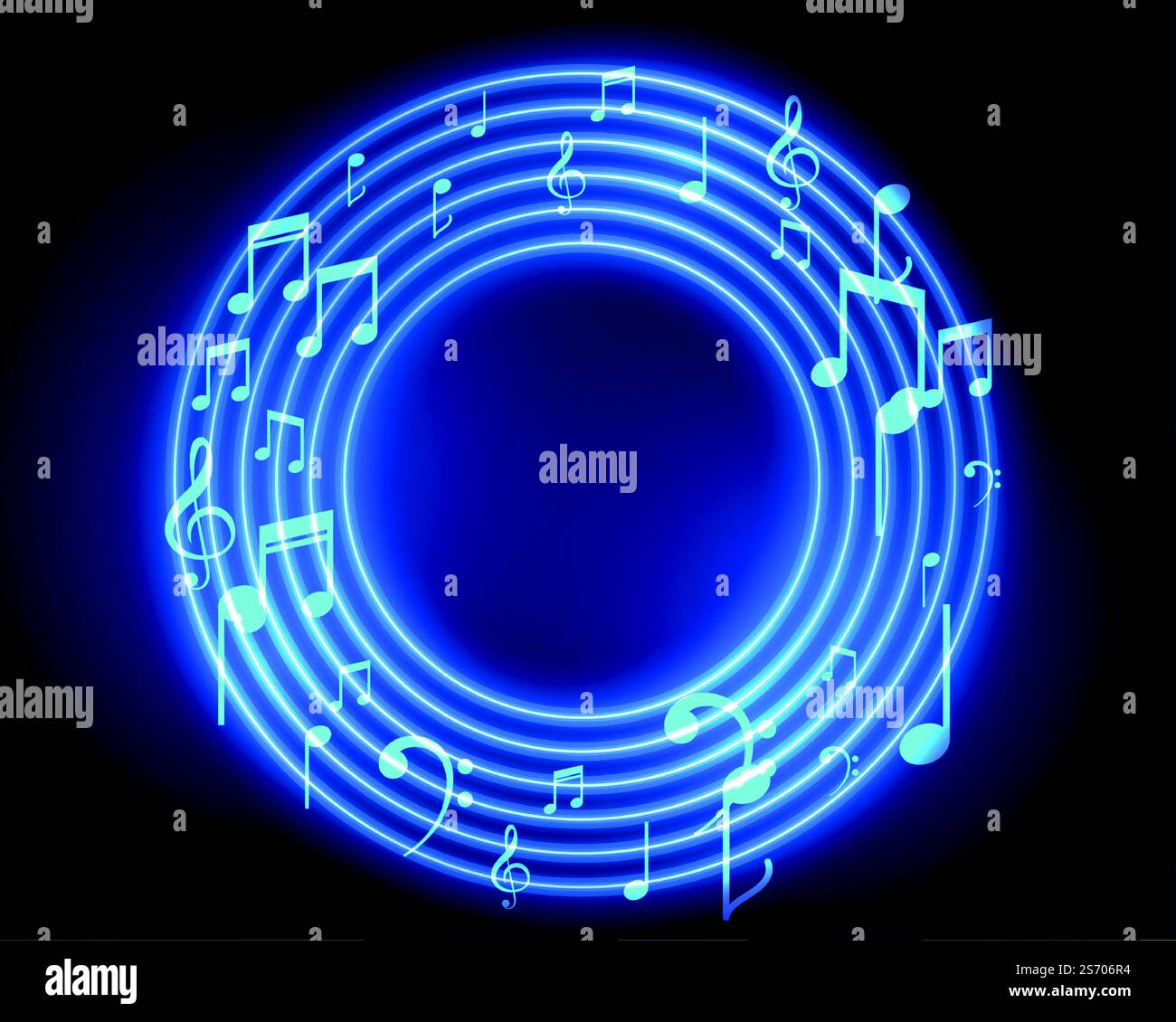 neon musical notes frame with text space Stock Vector
