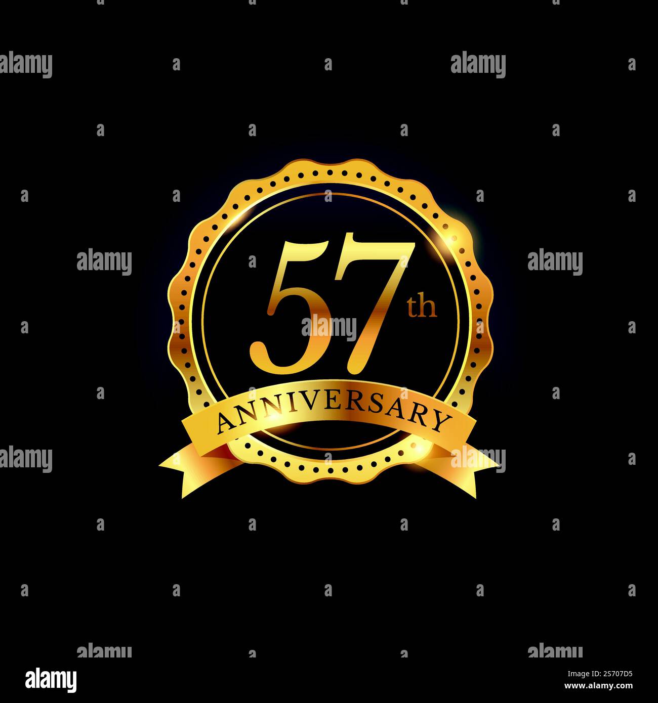 57th anniversary celebration badge label in golden color Stock Vector ...