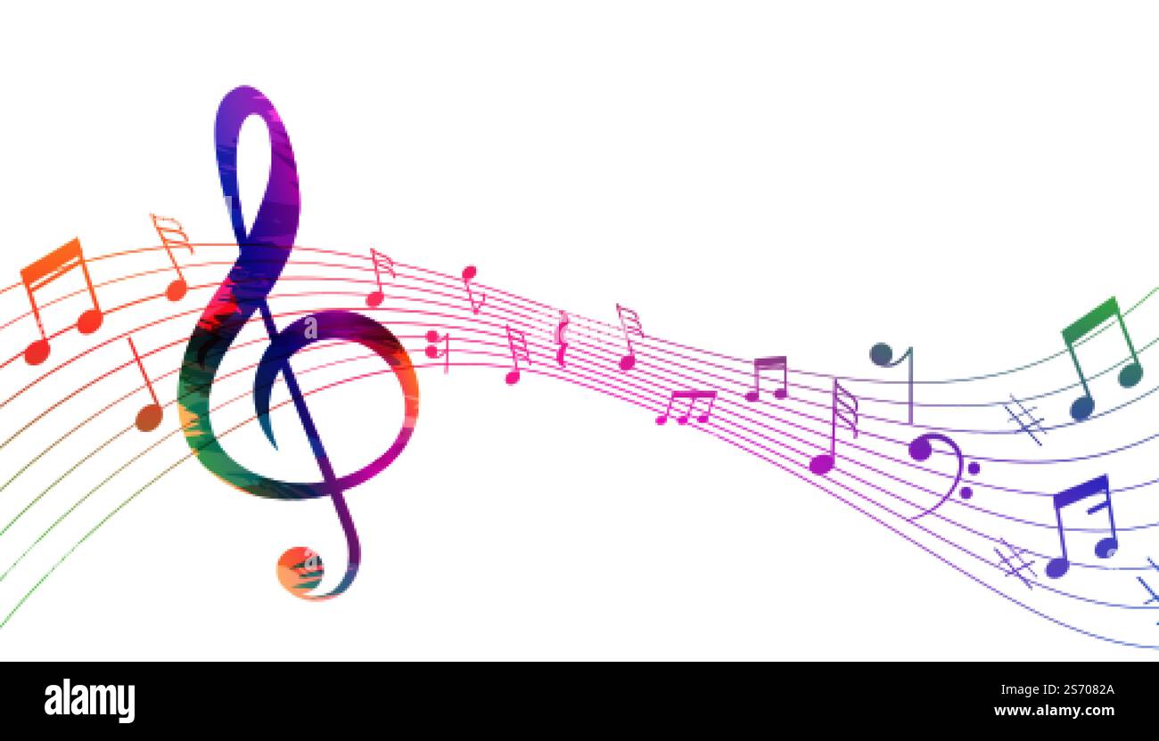 musical pentagram sound waves notes background Stock Vector