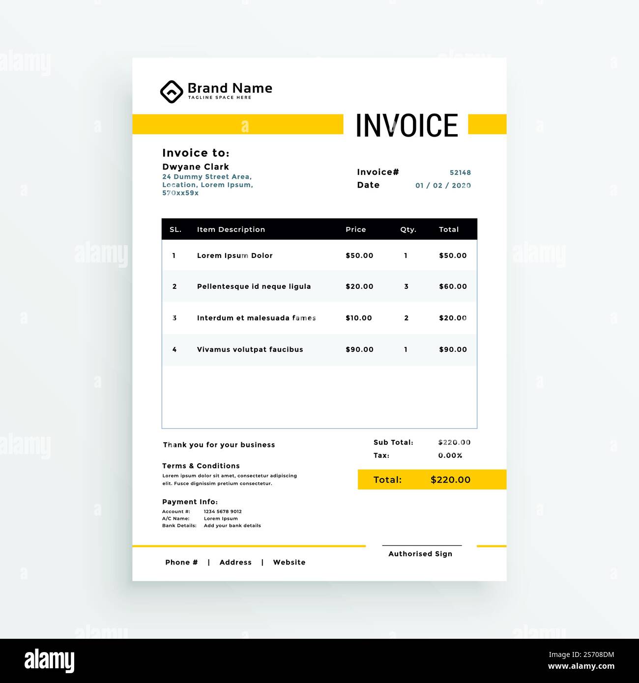 minimal yellow invoice template vector design Stock Vector Image & Art ...