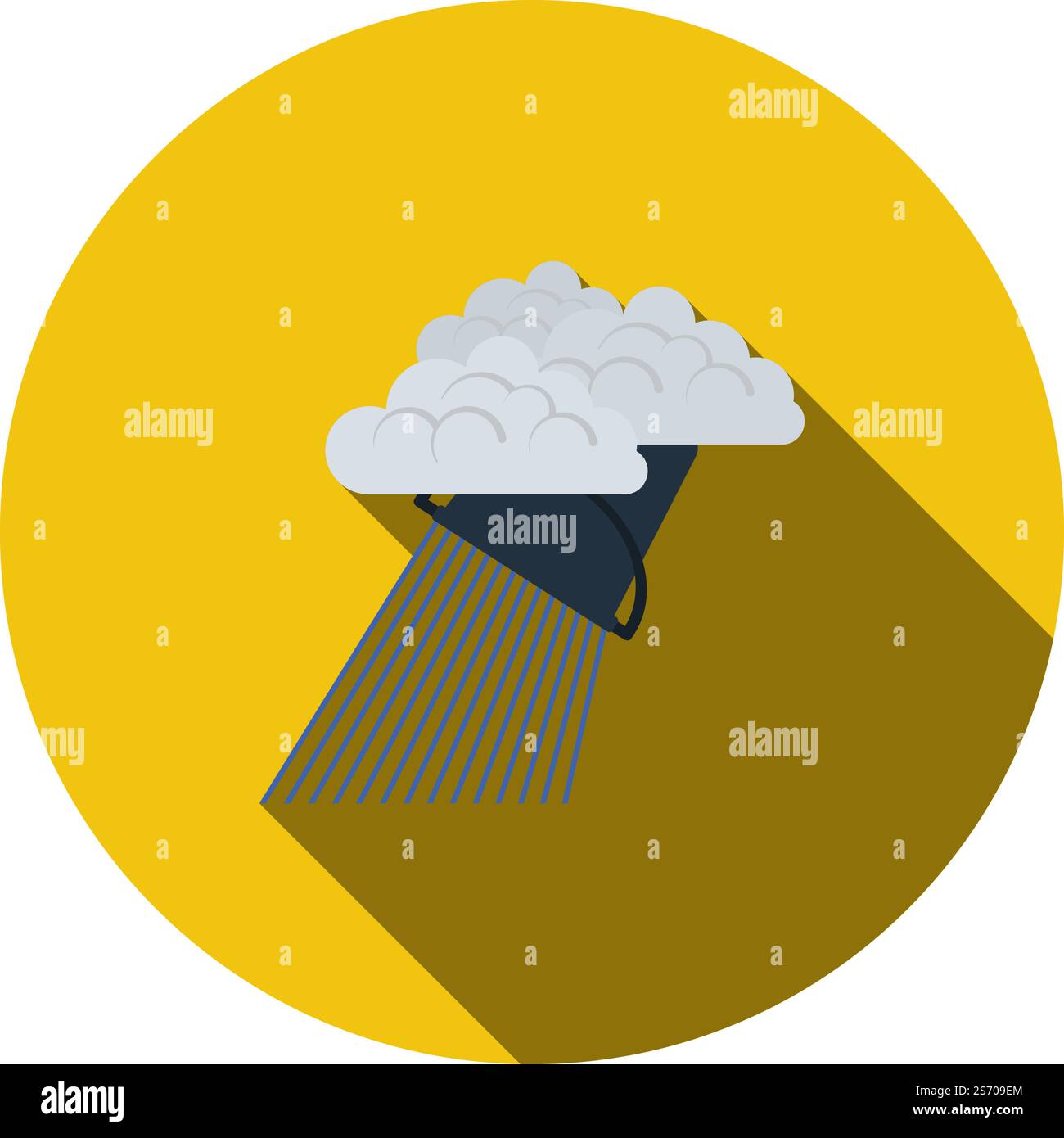 Rainfall Like From Bucket Icon. Flat Circle Stencil Design With Long Shadow. Vector Illustration. Stock Vector