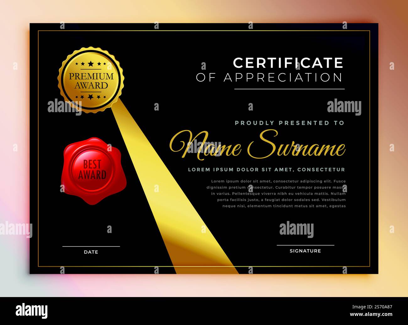 black and gold premium multipurpose certificate template Stock Vector