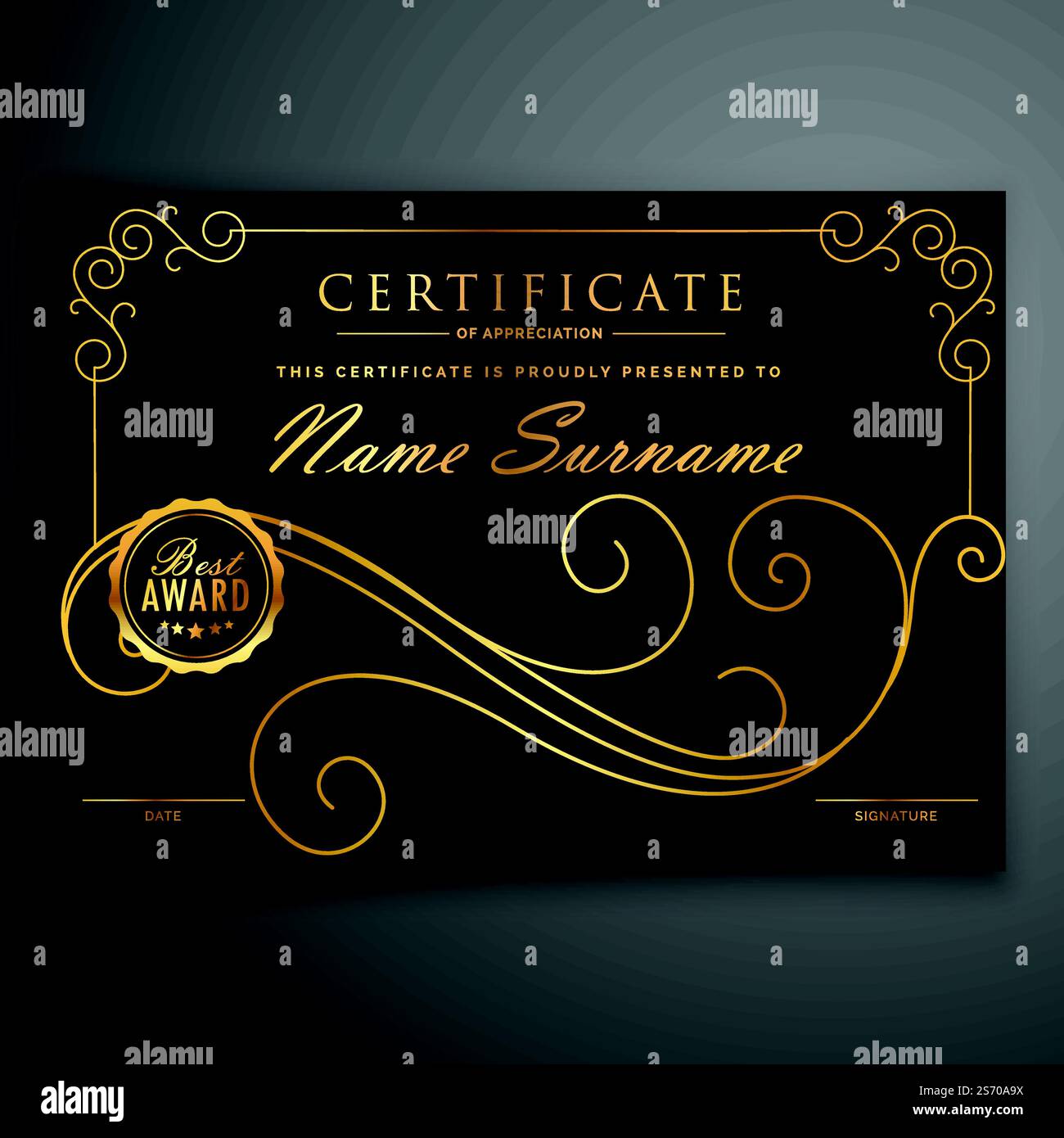 black and golden premium certificate template design Stock Vector Image ...