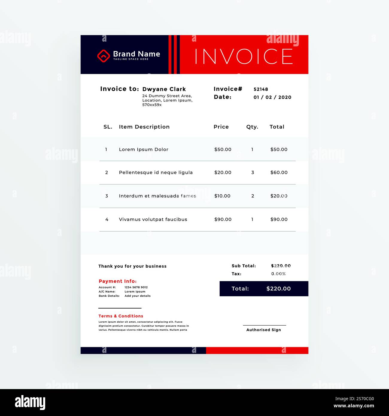 professional red invoice template design Stock Vector Image & Art - Alamy