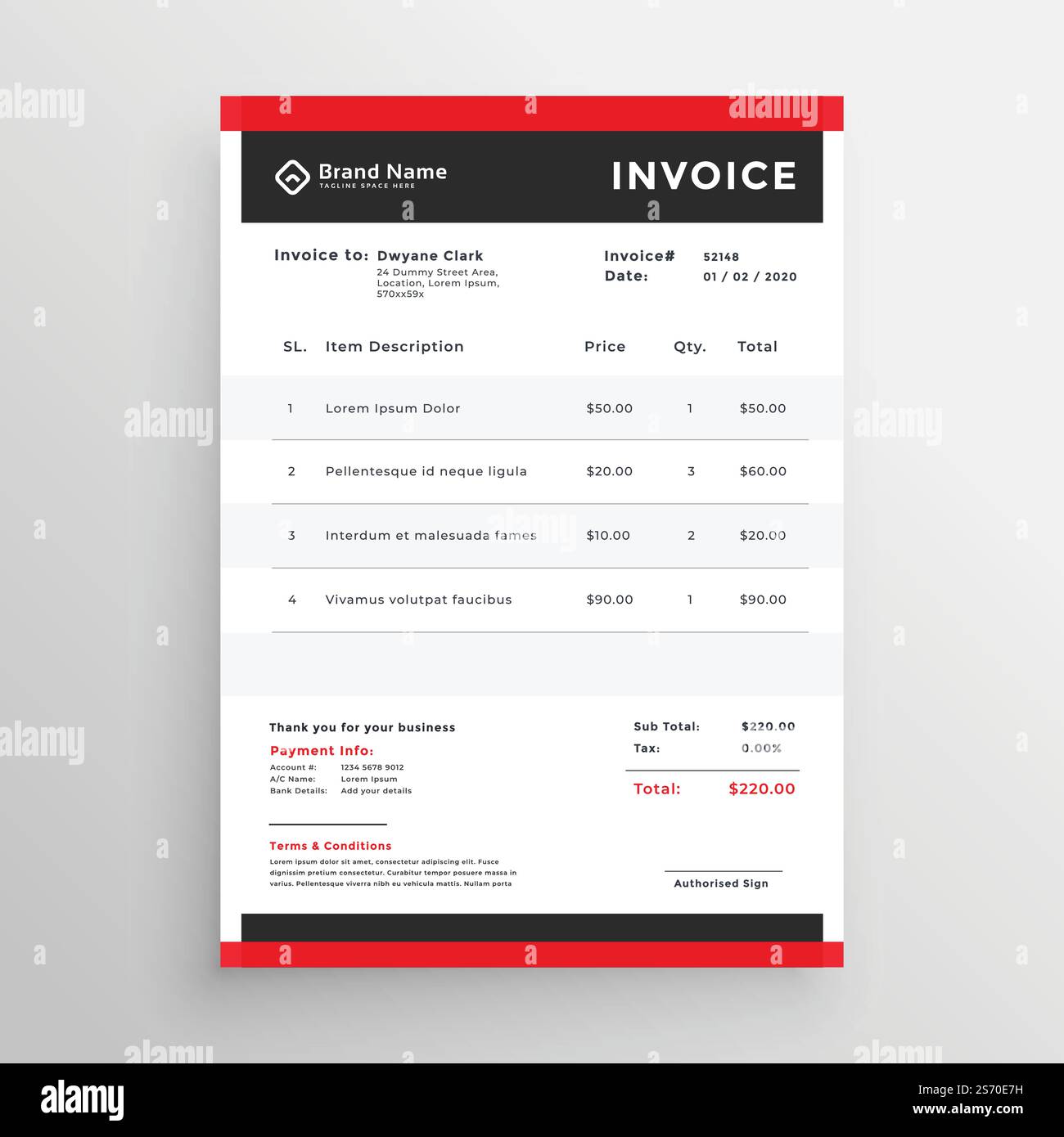 stylish red professional invoice template design Stock Vector Image ...