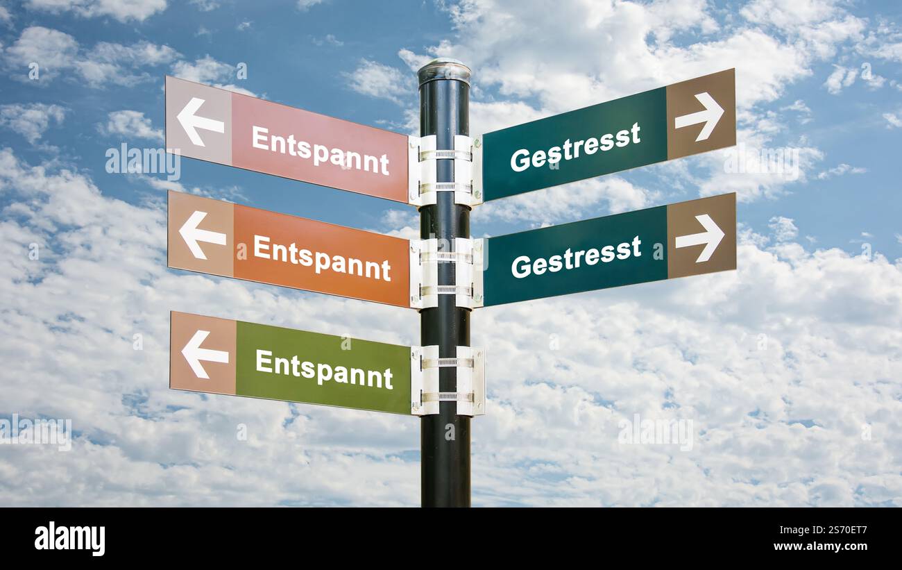 An image with a signpost pointing in two different directions in German ...