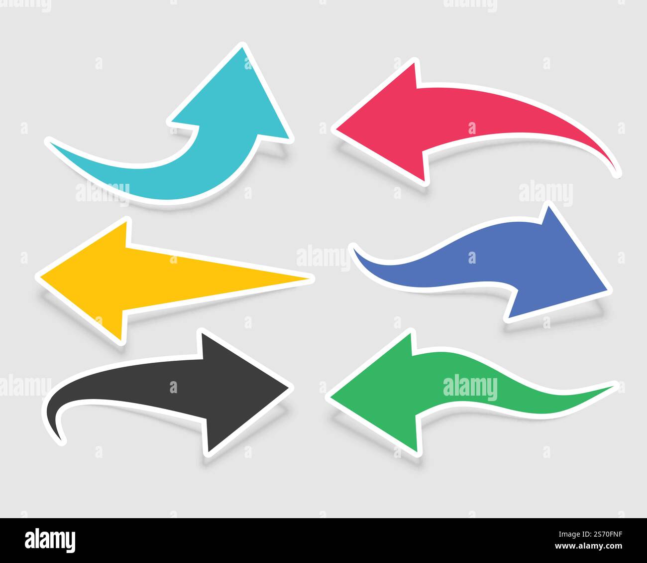 six arrow stickers in different colors Stock Vector