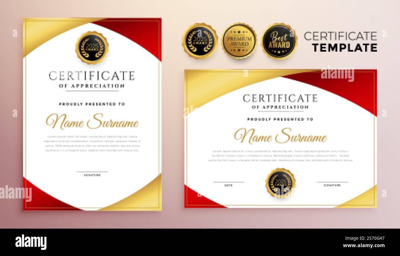 red and gold multipurpose certificate template design Stock Vector ...