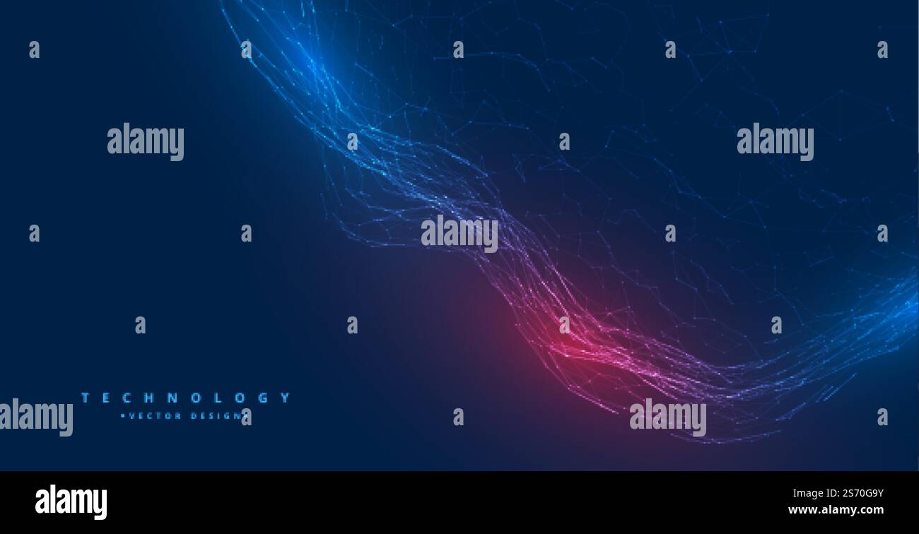digital technology network particles wave background design Stock ...