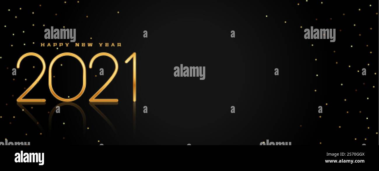 black and golden happy 2021 new year banner design Stock Vector Image ...