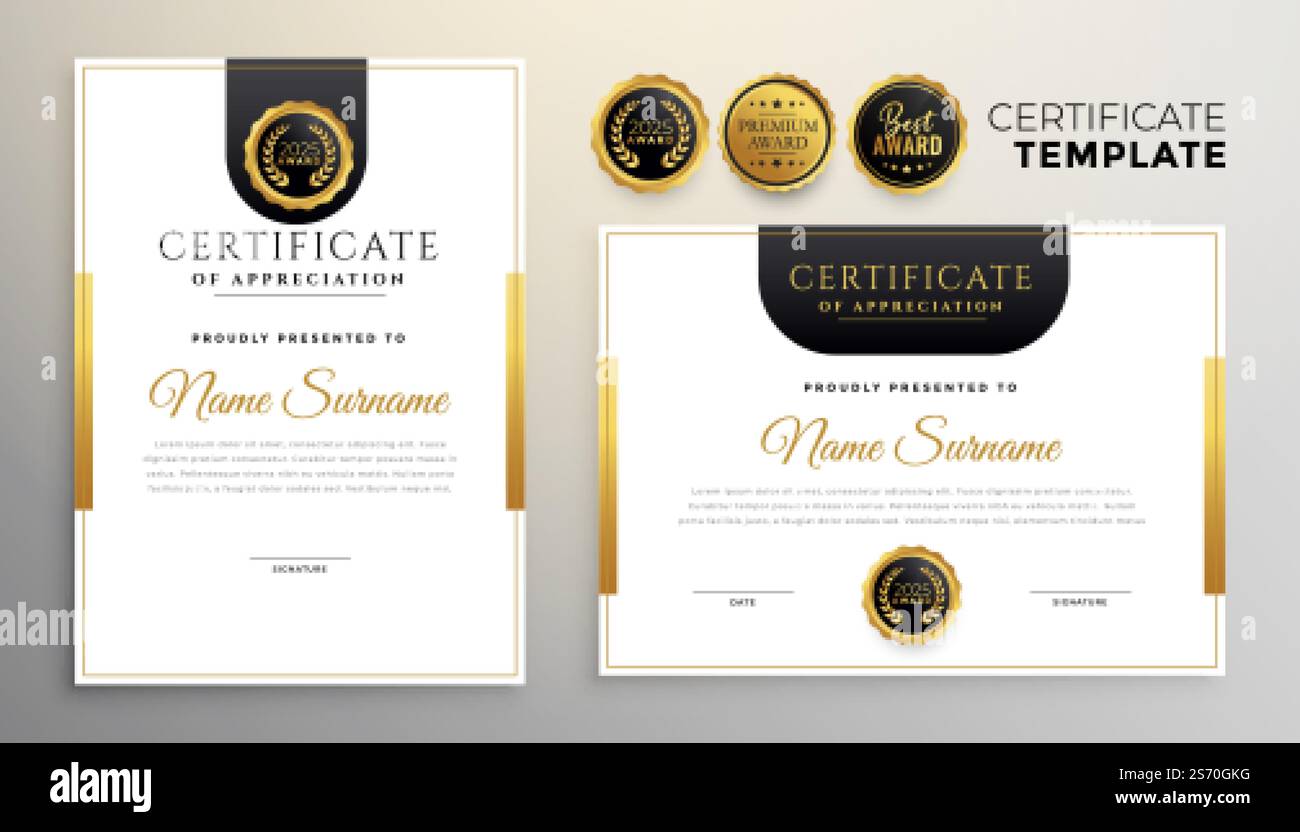 elegant certificate of appreciation modern template set of two Stock ...