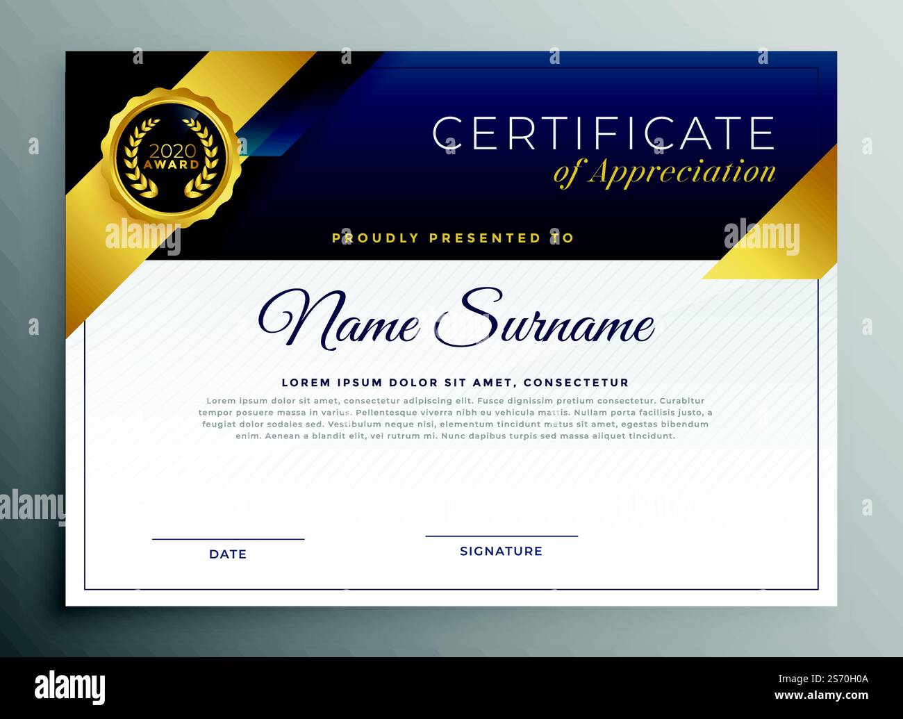 elegant blue and gold certicate template design Stock Vector Image