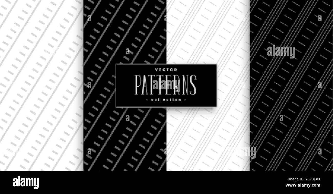 black and white diagonal lines geometric pattern set Stock Vector Image ...
