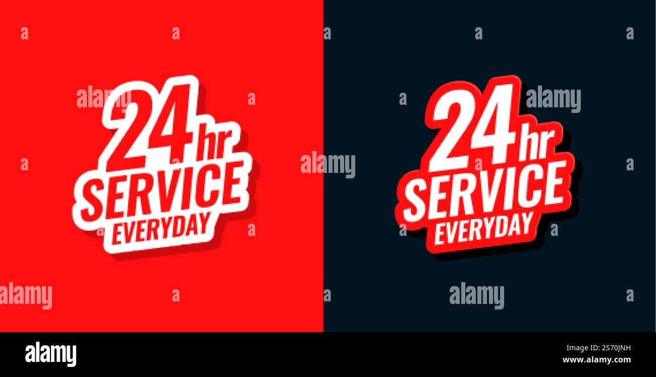 24 hour service everyday concept sticker design Stock Vector