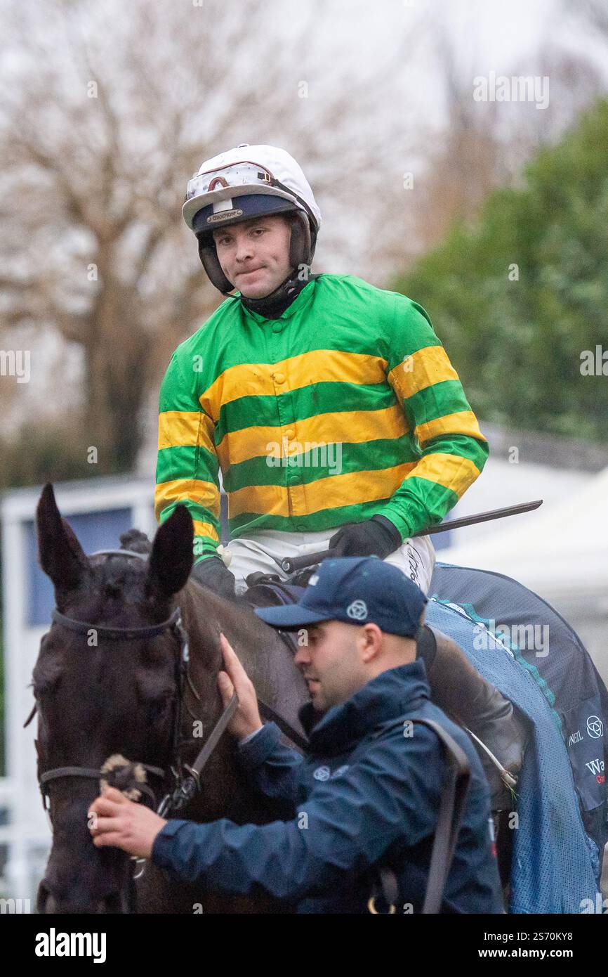 Windsor, Berkshire, UK. 17th January, 2025. HASTHING ridden by jockey Jonjo O’Neill Jr wins The Berkshire Winter Million Supports Injured Jockeys Fund Handicap Steeple Chase Class 3 GBB Race at the Inaugural Berkshire Winter Million at Royal Windsor Racecourse in Windsor, Berkshire. Owner Mr John P McManus, Trainer Jonjo & A J O’Neill, Cheltenham, Sponsor Wasdell Group. Credit: Maureen McLean/Alamy Live News Stock Photo