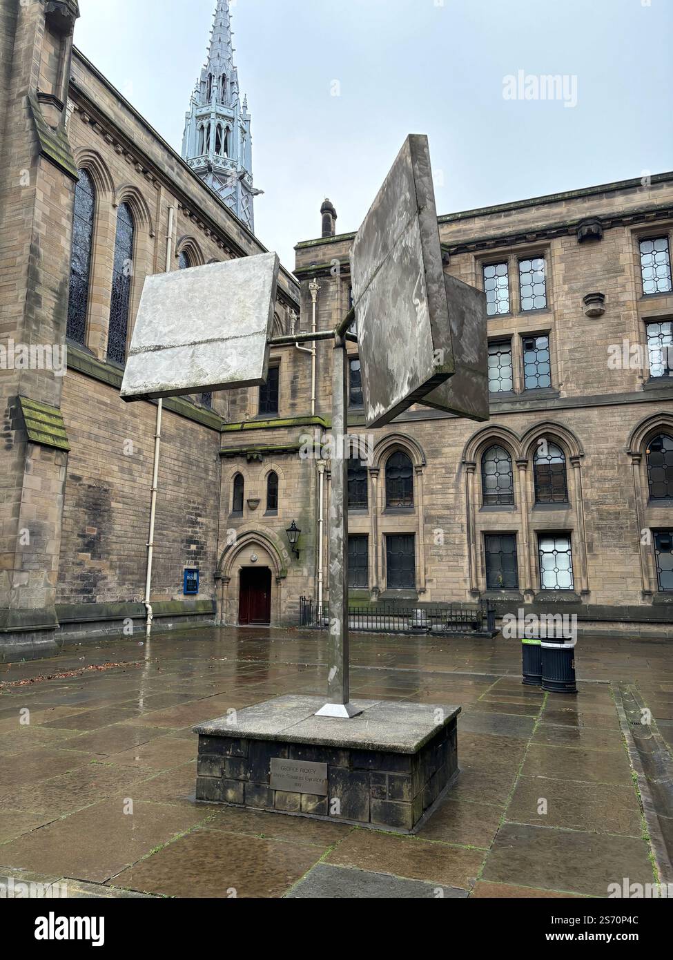 Lockdown of a Steel Wind sculpture in the University of Glasgow. - Smartphone Captured Stock Image