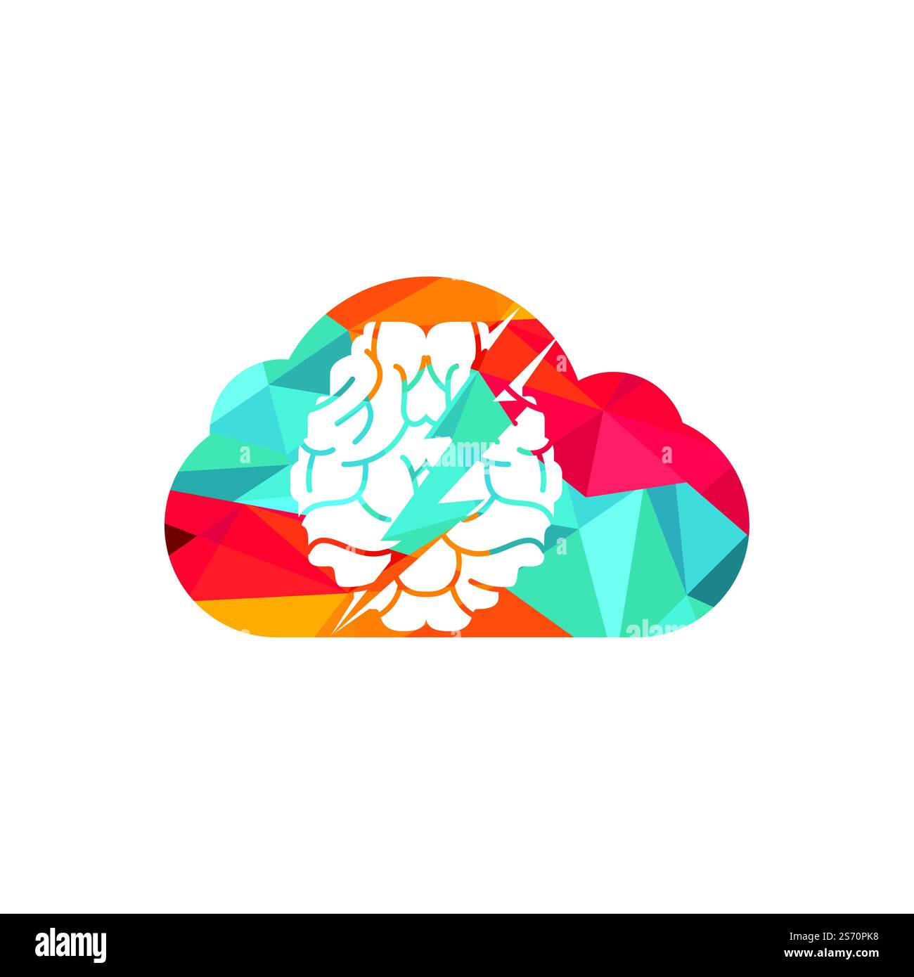 Thunder brain vector logo design. Brain with thunder and cloud logo icon. Stock Vector