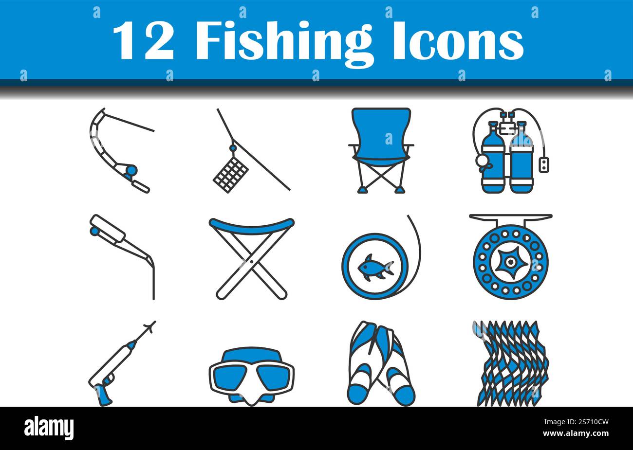 Fishing Icon Set. Editable Bold Outline With Color Fill Design. Vector ...