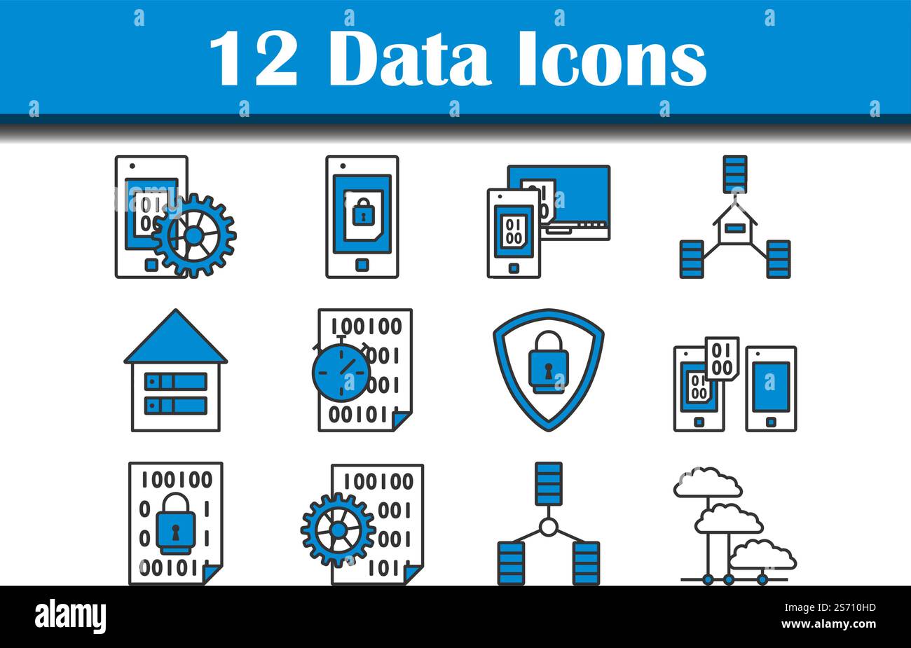Data Icon Set. Editable Bold Outline With Color Fill Design. Vector Illustration. Stock Vector