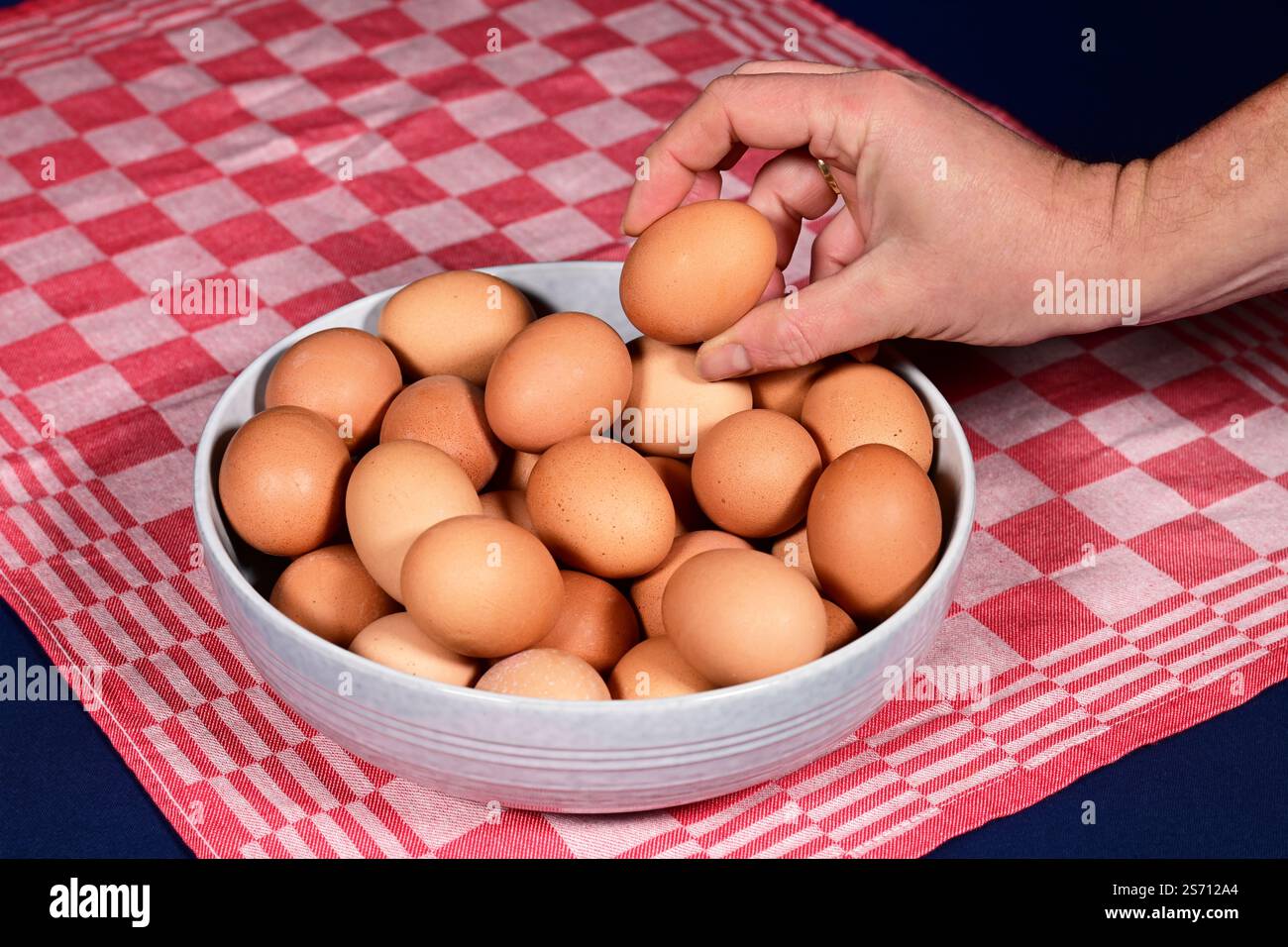 Chicken eggs in a bowl Stock Photo