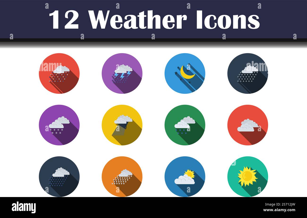 Weather Icon Set. Flat Design With Long Shadow. Vector illustration ...