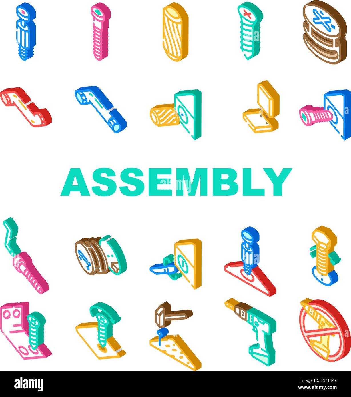 Assembly instruction furniture icons set vector manual diy hi-res stock ...