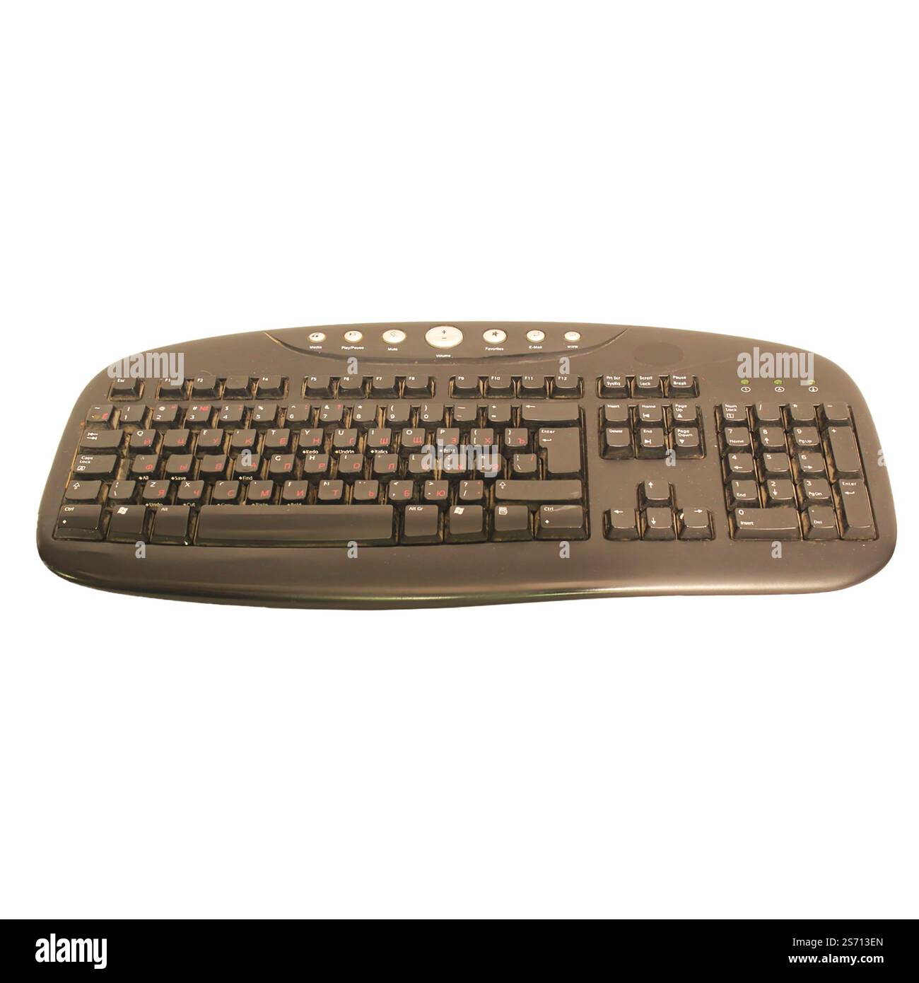 This is a sleek and modern black wired keyboard designed specifically for computers and laptops Stock Photo