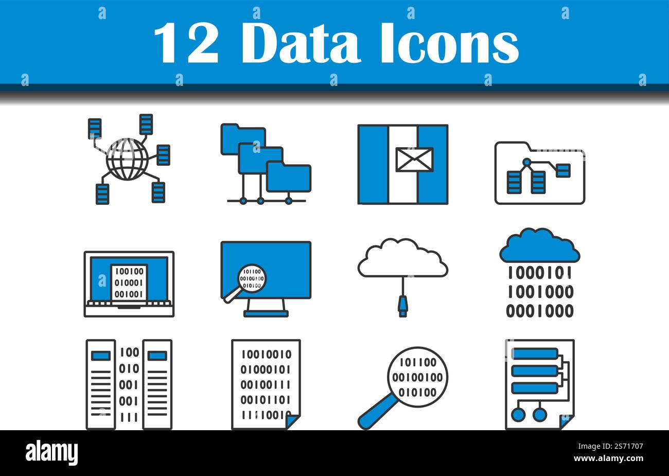 Data Icon Set. Editable Bold Outline With Color Fill Design. Vector Illustration. Stock Vector