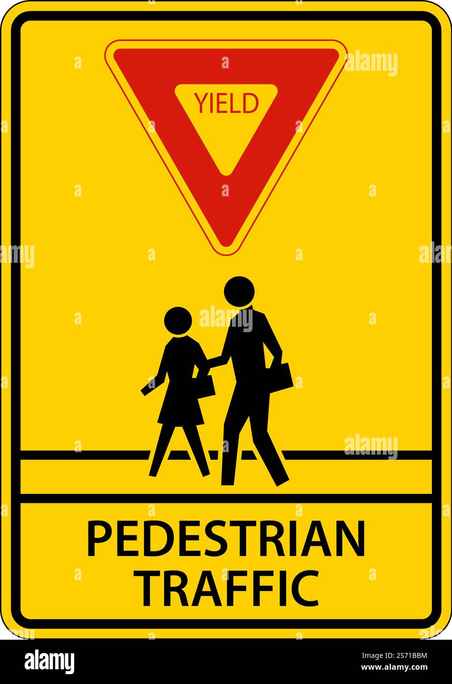 Yield Pedestrian Traffic Sign On White Background Stock Vector
