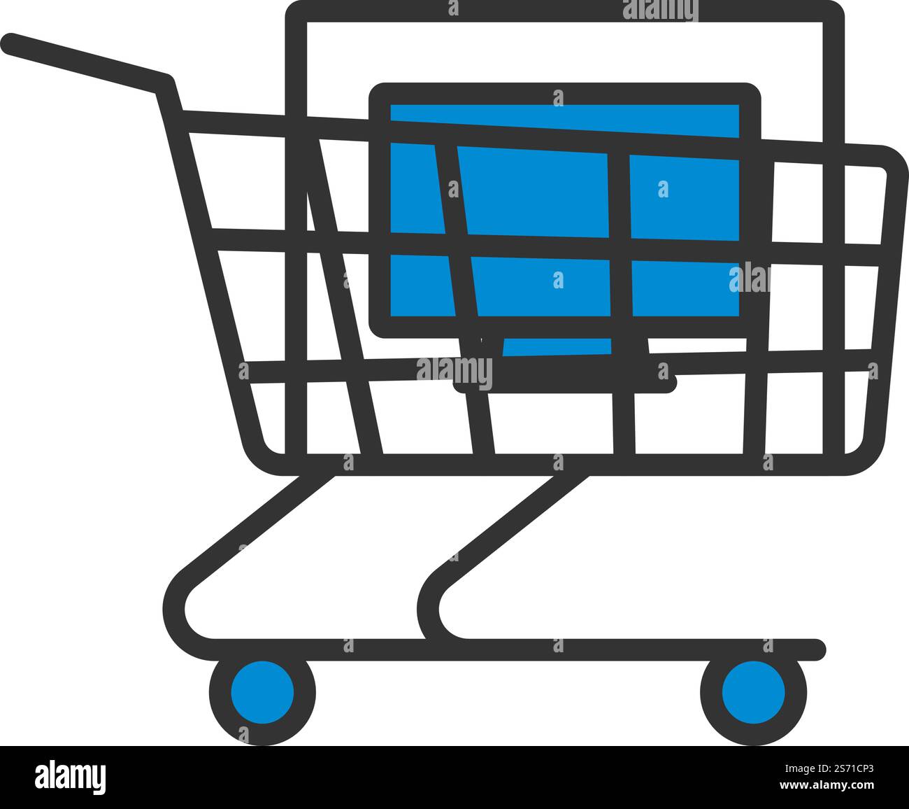 Shopping Cart With PC Icon. Editable Bold Outline With Color Fill ...