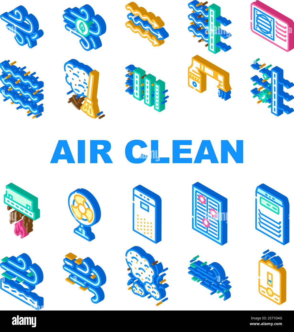 air clean flow freash wind filter icons set vector. conditioner dust ...