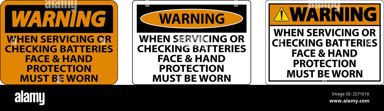 Warning When Servicing Batteries Sign On White Background Stock Vector